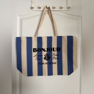 Brand New Sézane Bonjour Striped Canvas Tote Bag - Blue & Cream